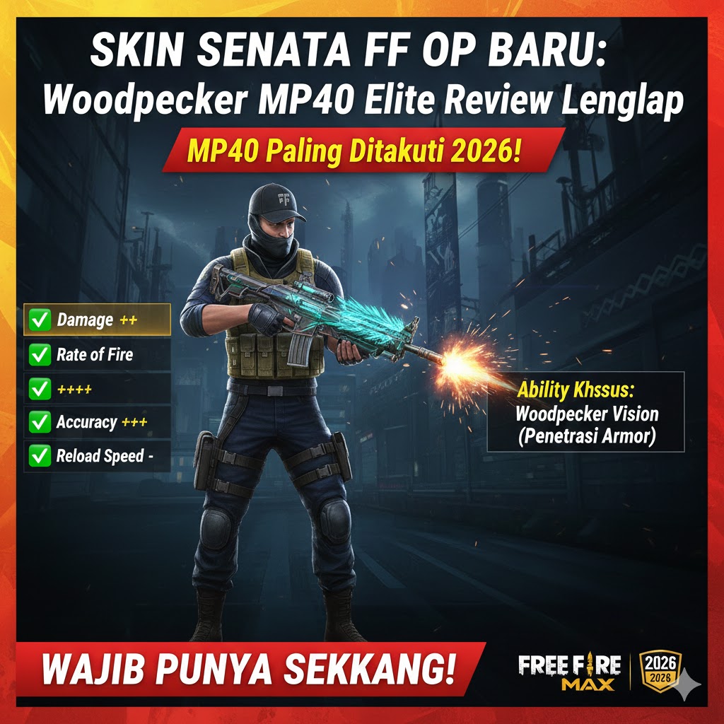 Skin Senjata FF OP Baru: Woodpecker MP40 Elite Review Lengkap 2026